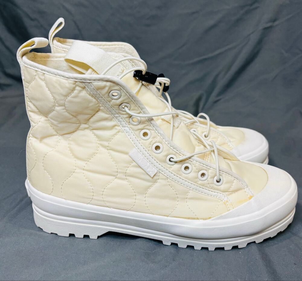 Superga 2644 Alpina Quilted Nylon High Top Sneakers Beige Natural Women’s 9